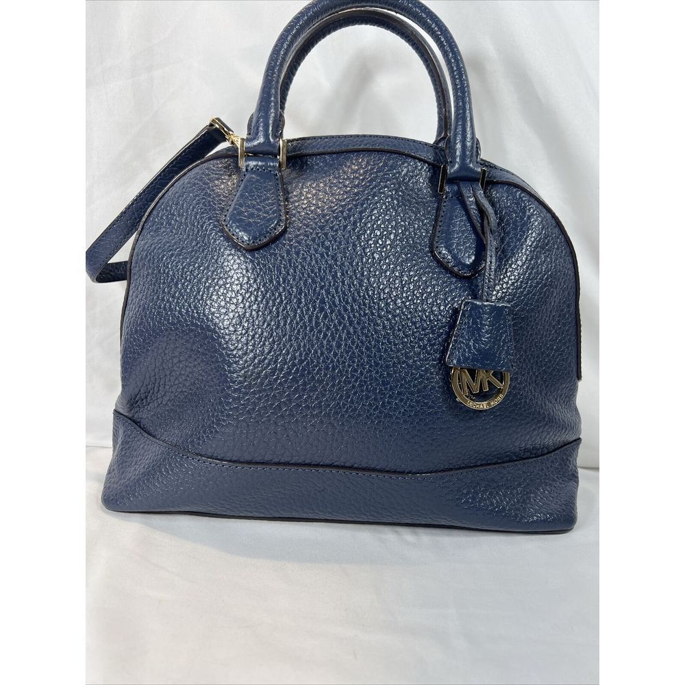 Michael Kors Large Dome Satchel Leather Handbag - Pebbled Navy